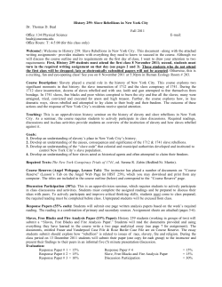 History 259: Slave Rebellions in New York City Dr. Thomas D. Beal