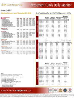 Absolute Returns &ndash; as of December 29, 2016 Net Asset Value Per