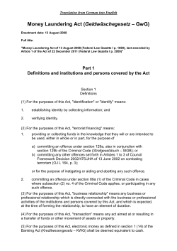 Money Laundering Act (Geldw&auml;schegesetz &ndash; GwG)