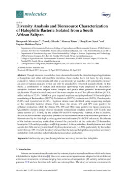Diversity Analysis and Bioresource Characterization of Halophilic