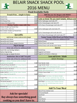 BELAIR SNACK SHACK POOL 2016 MENU
