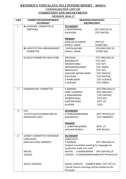 allotment of duties 2016-17 - Kendriya Vidyalaya No.2, Pondicherry