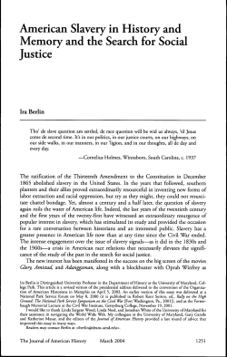 American Slavery in History and Memory and the