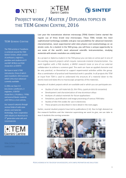 project work / master / diploma topics in the tem gemini centre, 2016