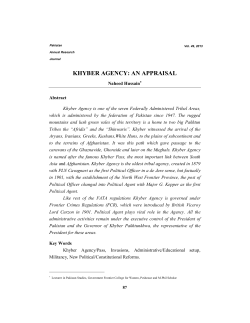 khyber agency: an appraisal - Pakistan Study Centre | University of