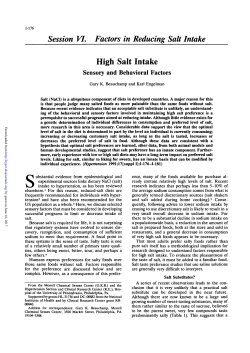Session VI. Factors in Reducing Salt Intake High Salt Intake Sensory