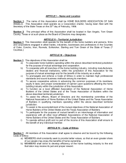 By-Laws of the - Home Builders Association of San Angelo