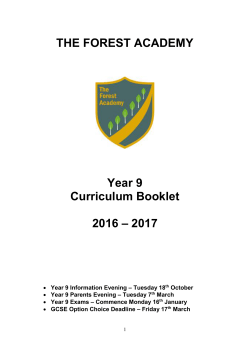 THE FOREST ACADEMY Year 9 Curriculum Booklet 2016 &ndash; 2017