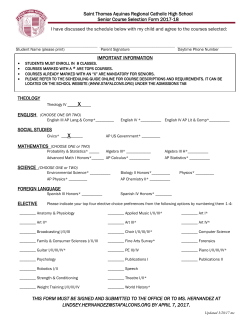 IMPORTANT INFORMATION Saint Thomas Aquinas Regional