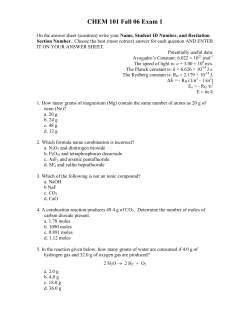 CHEM 101 EXAM 1 FALL 2006