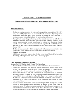 Activated Zeolite - Animal Feed Additive Summary of Scientific