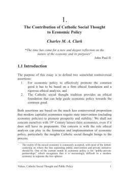 The Contribution of Catholic Social Thought to Economic Policy