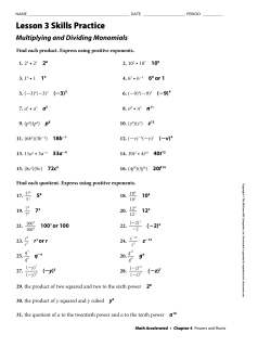 Lesson 3 Skills Practice Multiplying and Dividing Monomials