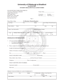 Student Health Evaluation Form - Pitt-Bradford