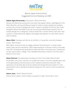 Ramaz Upper School Library Suggested Summer Reading List 2015
