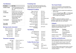 Text Selection Moving around a document Character Formatting