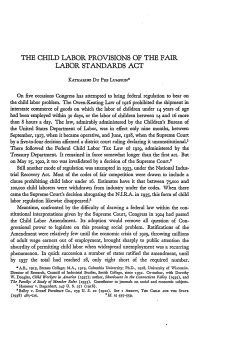 The Child Labor Provisions of the Fair Labor Standards Act