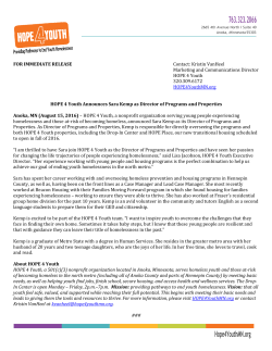 HOPE 4 Youth Announces Sara Kemp as Director of Programs and