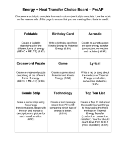 Energy + Heat Transfer Choice Board – PreAP