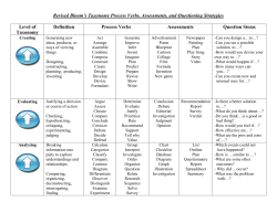 Revised Bloom`s Taxonomy Process Verbs, Assessments, and