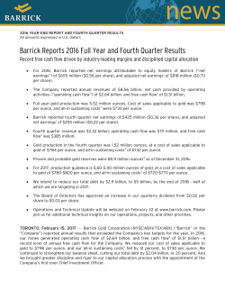 press release. - Barrick Gold Corporation