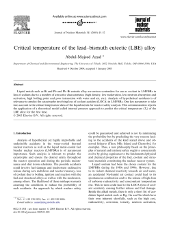 Critical temperature of the lead&ndash;bismuth eutectic (LBE) alloy