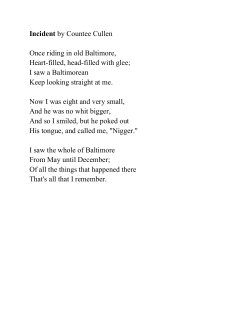 Incident by Countee Cullen Once riding in old Baltimore, Heart