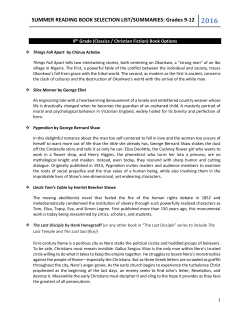 Grades 9-12 Summer Reading Book Selection List
