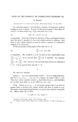 NOTE ON THE PRODUCT OF CONSECUTIVE INTEGER,S (II) P