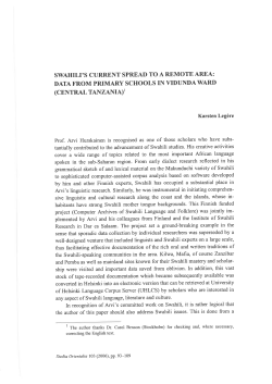 SWAHILI`S CURRENT SPREAD TO A REMOTE AREA: DATA FROM