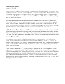 Sample Reading Passage September 26, 2013 Today, bicycles are