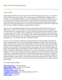 Rancho Mastatal Updates June 2007