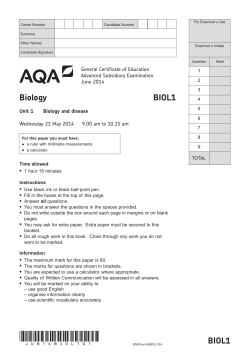 A-level Biology Question paper Unit 01 - Biology