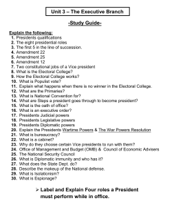 Unit 3 – The Executive Branch -Study Guide
