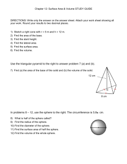 Sketch a right cone with r = 6 m and h = 8 m