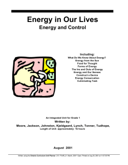 Energy in Our Lives - Energy and Control