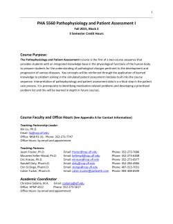 PHA 5560 Pathophysiology and Patient Assessment I