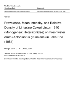 Prevalence, Mean Intensity, and Relative Density of Lintaxine Cokeri