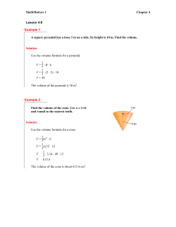 Lesson 8 Volume of Pyramids and Cones