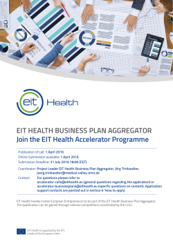 EIT HEALTH BUSINESS PLAN AGGREGATOR Join the EIT Health