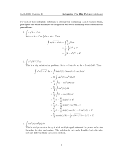 Math 2300: Calculus II Integrals: The Big Picture (solutions) For each