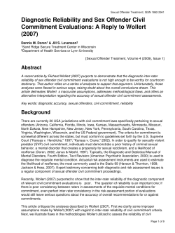 Diagnostic Reliability and Sex Offender Civil Commitment