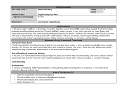 Unit Information Unit Title: Unit 7 Grade Level: 1 Subject/Topic: English