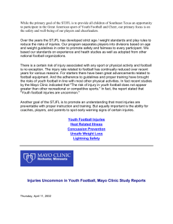 Injuries Uncommon In Youth Football, Mayo Clinic