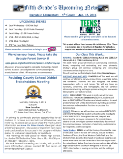 Fifth Grade`s Upcoming News