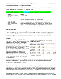 Experiment. EDTA Titration of Zinc in an unknown sample Objective