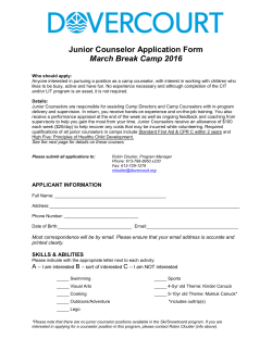 Junior Counselor Application Form March Break Camp 2016