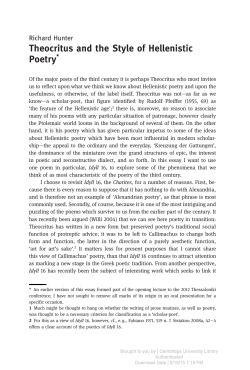 Theocritus and the Style of Hellenistic Poetry*