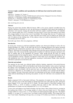 Carcass weight, condition and reproduction of wild boars harvested