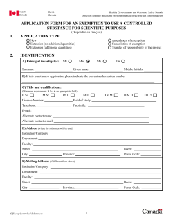 application form for an exemption to use a controlled substance for